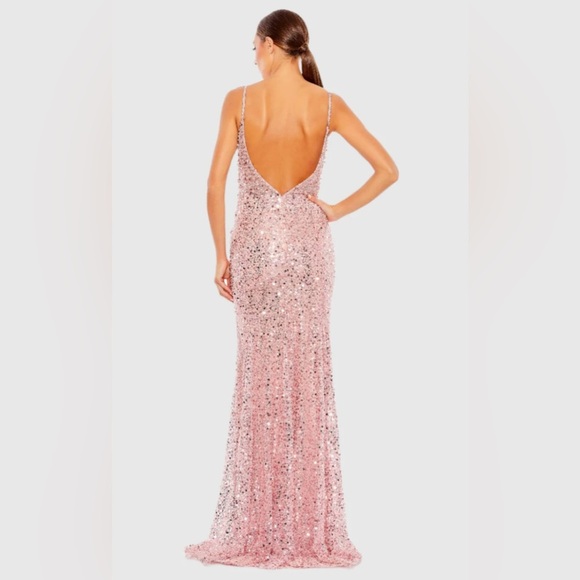 NWT | Mac Duggal 69175 Rose Pink Plunge Neck Sleeveless Trumpet Gown Size 10 - Picture 4 of 17